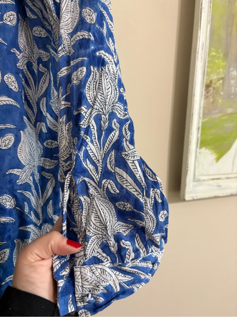 Azure & Indigo Blue White Floral Cotton dress/ Cover Up Large - Picture 6 of 10